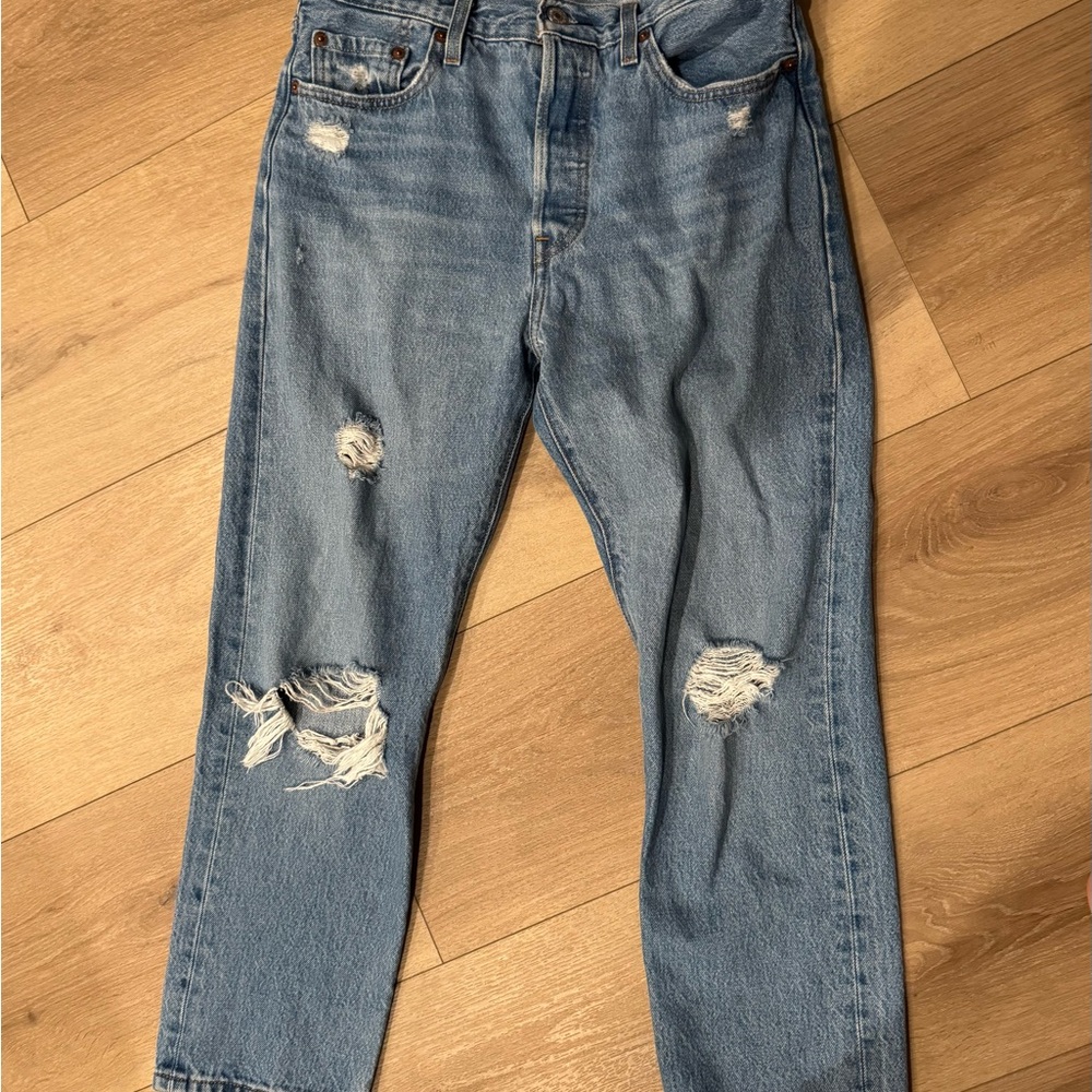 Levi's Blue Ankle Cropped Distressed Jeans